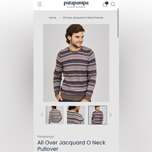 Patapampa 100% Fine Alpaca All Over Jacquard O Neck Pullover Men’s Large $205